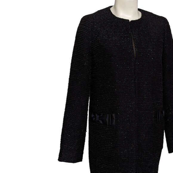 RSVP By Talbots Size 4 Black Long Blazer Special Occasion Silver Thread Bows - Picture 6 of 12